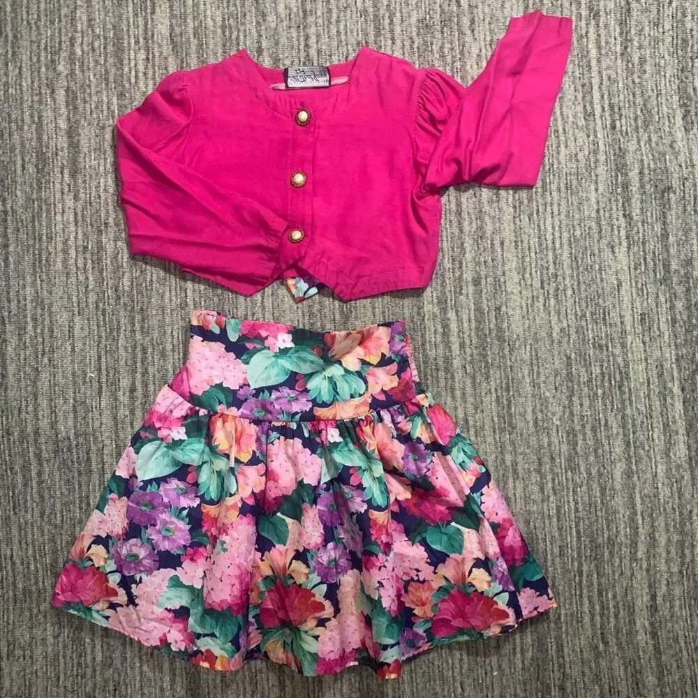 90s All That‎ Jazz Set Girls Size 12 Mini Skirt Crop Top Big Bow Floral Girlcore